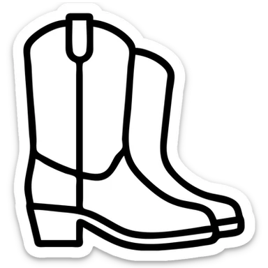 minimalist icon of cowboy boots, simple black and white lines, side profile sticker
