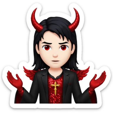 Lucifer from The Bible with red skin, long black hair, black sequin outfit sticker