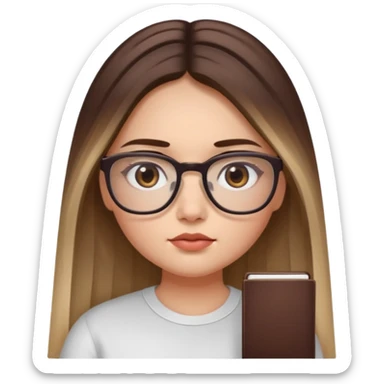 Chica de piel blanca con cabello liso largo con balayage, ojos cafe obcuro con lentes cuadrados, gordita, dando una terapia psicologica sticker