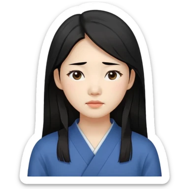 Korean woman, East Asian features,
female human face avatar, headshot,
slightly uncomfortable expression,
subtle frown, tired eyes,
sensitive and delicate mood,
neutral face, minimal expression,
simple black hair,
clean background,long hair
professional, minimal style sticker