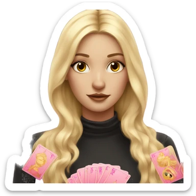 Blonde girl with pink pink tarot gold cards sticker