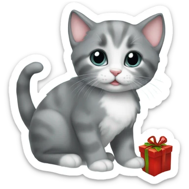 adorable grey tuxedo christmas kitten sticker