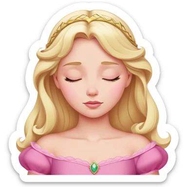 Sleeping Beauty Aurora from hips up, pink dress, blonde hair, minimal style, larger size sticker
