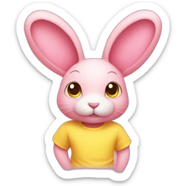 rabbit pink, omg, wears teeshirt yellow sticker