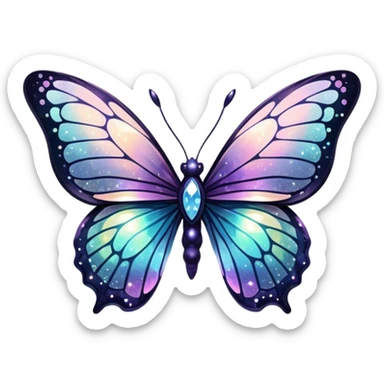 Dark Nebula Sparkly glossy glittery Pastel iridescent transparent bio-luminescent glass crystal butterfly sticker