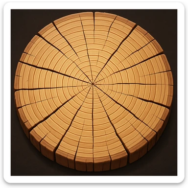 Create a top view of this tree stump, keeping the same wood pattern, color, and cartoon style as the reference image. Variant 4. sticker