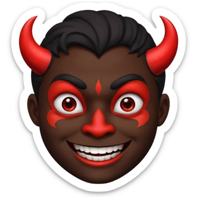 evil person with devilish smile and black face sticker