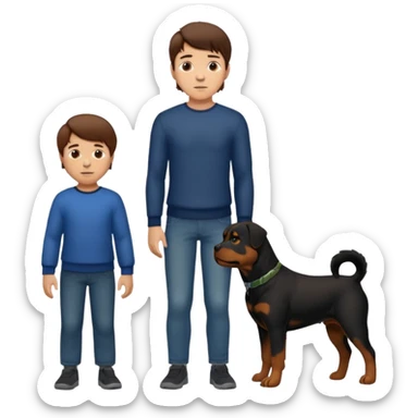 A boy with brown hair standing next to his rottweiler  sticker