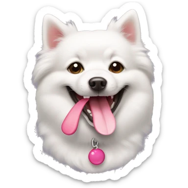 a cute smiling japenese spitz dog with a pink tongue and happy eyes sticker