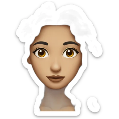 A woman in her twenties of Moroccan ethnicity with large black eyes, a small nose and long curly hair, close-up on her face. sticker