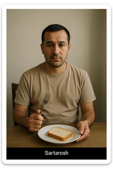 sartarosh xonada shunchaki tarelka v vilka ushlab utirsin tarelkada esa faqat non bulsin kayfiyati xam urtacha bulsin xursan bob ketmasin sticker