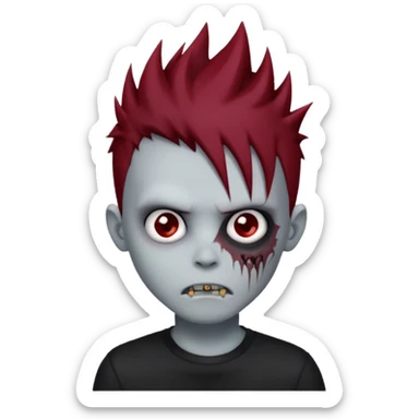 zombie boy with dark red spiky emo hair and black shirt sticker