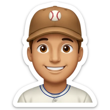 man with a baseball cap, happy face sticker