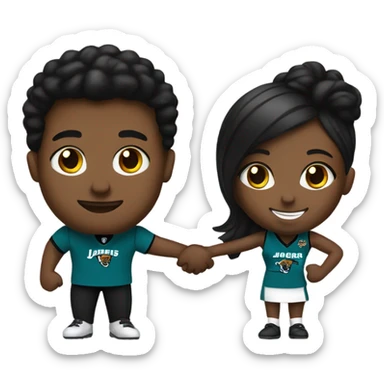 Brown guy and black girl withJacksonville jaguars  clothes holding hands sticker