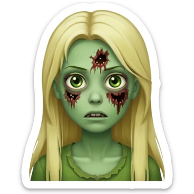 girl zombie with blonde straight long hair green skin and with no angry face and with the mouth closed sticker