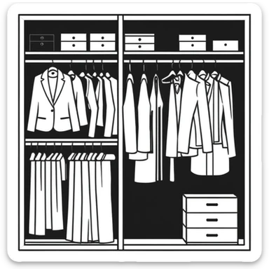 Simple closet with organized professional outfits, work wardrobe planning sticker