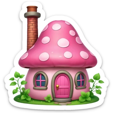 Pink girly mushroom house covered in vines sticker