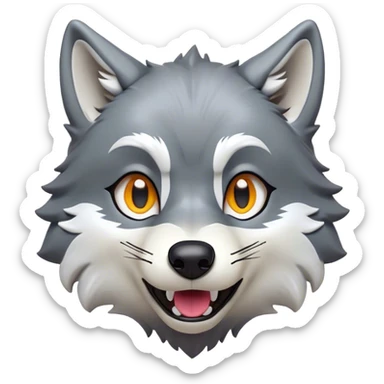 Cinematic Comical Wolf Portrait Emoji, Head tilted dramatically with an exaggeratedly amused expression, featuring a striking grey and white Fur with bold accents and wide, expressive eyes filled with playful disbelief, Simplified yet hilariously expressive features, highly detailed, glowing with a slightly sassy glow, high shine, dramatic yet playful, stylized with an air of cheeky wilderness mischief, bright and endearing, soft glowing outline, capturing the essence of a spirited and over-the-top wolf, so meme-worthy it feels like it could howl its way into internet fame instantly! sticker