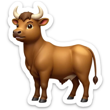 cinematic-[brown bull]-realistic-full-body-standing-emoji,-tail-flicking-lazily,-head-tilted-dramatically,-sleek-[brown]-fur,-simplified-yet-realistic-focused-features,-highly-detailed,-glowing-with-an-almost-sarcastic-glow sticker