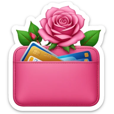 Pink cute pocket Wallet with credit cards inside and roses growing from it sticker