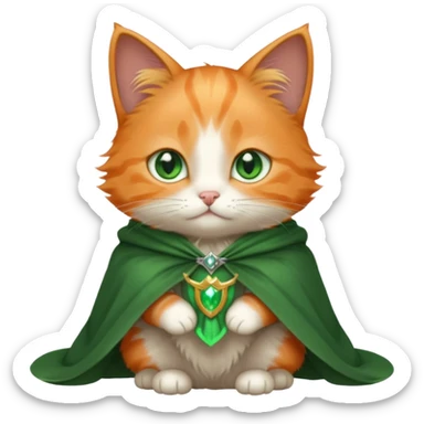 baby orange cat green eyes, in magic silver cloak sticker