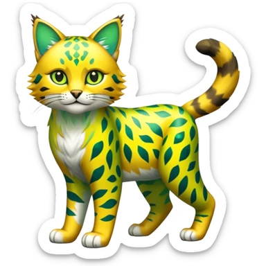Shiny Tropical Exotic Green and Yellow Electrike-Sprigatito-Bobcat-Amaura-Aurorus-Shiny-glorp-cat-fusion (full body) sticker