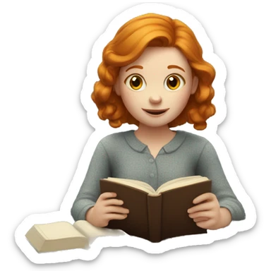 Ginger girl reading book sticker