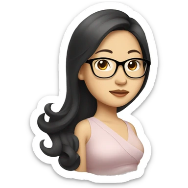 Pregnant asian woman in elegant dress and glasses and shoulder length hair sticker