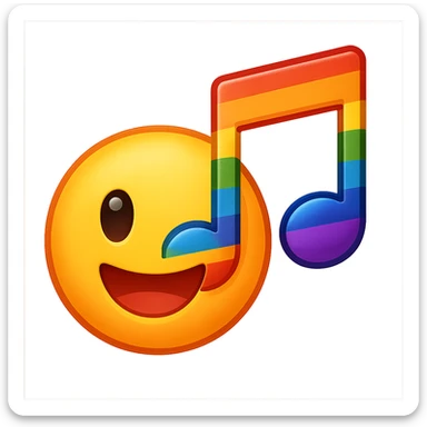 gay pride emoji, rainbow musical note, lively and bright sticker