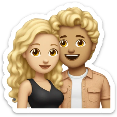 make me an emoji of couple kissing. the girl is light skin with tall wavy partial blonde hair. the guy is brown with black curly hair  sticker