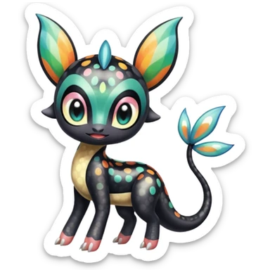 Colorful Exotic Striped Spotted Dotted dusted Glossy Shiny Meloetta-Vernid-Trico-Toothless-Kirby-Fakémon-creature-hybrid sticker