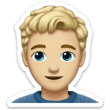 blond boy 22 years old with blue eyes dark eybrows and short hair with taper fade and a brown wool sweater sticker