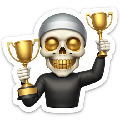 A skull emoji lifting a trophy  sticker