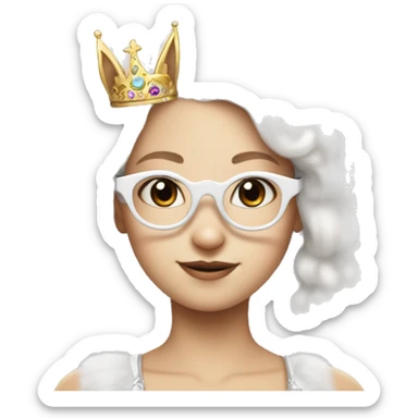 super fluffy white bunny with glasses and princesses tiara  sticker