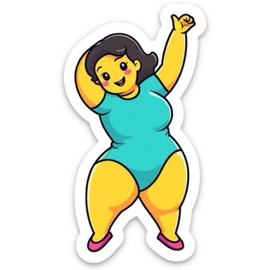 cartoon sticker of a confident, curvy woman with a playful pose, vibrant colors, cheerful expression sticker