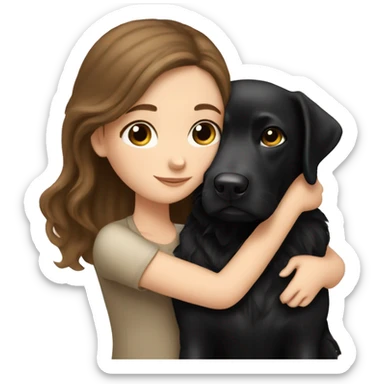 long brown hair white girl cuddling a cute black Labrador  sticker