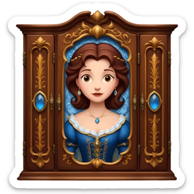 A middle-aged lady character from the fairy tale Beauty and the Beast — she was turned into a wardrobe by magic. She retains the wardrobe's original form, with an anthropomorphic face on the front of the closed cabinet. sticker