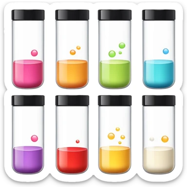 emoji of beauty tubes and jar with brand labels, minimalistic design sticker