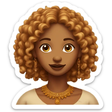 Long curly indian girl with wheatish skin with a golden nose ring. Thin angular face. Sharp jawline and nose. Big lips. With Rudraksha mala in neck. sticker