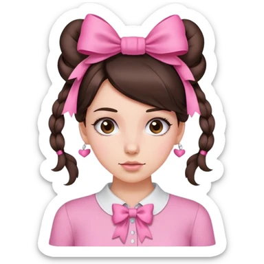 Brunette girl with bows in hair and pink shirt  sticker