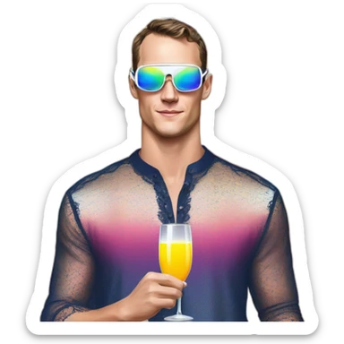 Fancy disco Jonathan Toews wearing rainbow lace shirt and wearing VR glasses and drinking a mimosa sticker