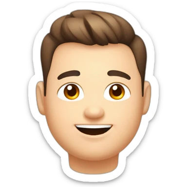 Friendly young chubby male person with brown eye, with pompadour, with thick eyebrow happy positive energy has gratitude gesture, brown hair sticker