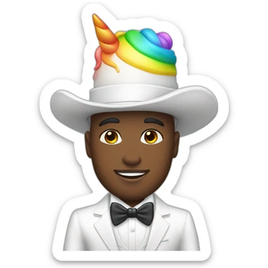 Posh-boy-with-white-suit-and-rainbow-unicorn-hat sticker