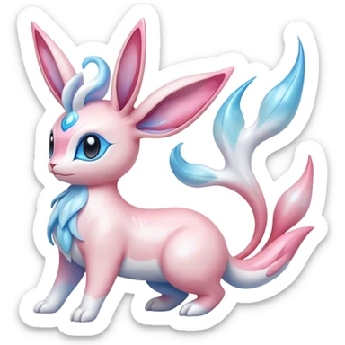 Feral Rare Fantasy cute realistic adorable pastel pink light-blue white iridescent Sylveon-Milotic-Minccino-Vernid-hybrid by LiLaiRa, markings, full body sticker