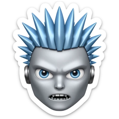 Robot emoji with a "Karen" haircut and angry facial expression, make it look comically robotic (closer to Robot than Human) sticker