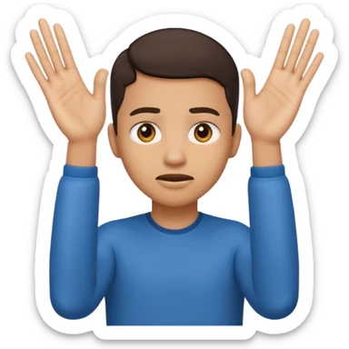 Nervous emoji + hands up emoji. Remove flow effects at the very top the of the hands palm forward so the head can be between the hands. Lightskin emoji sticker