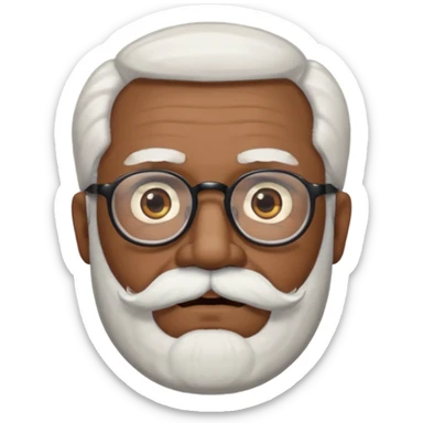 An elderly man emoji with medium-dark skin tone, white hair on the sides, glasses, thick eyebrows, and a white mustache and beard. sticker