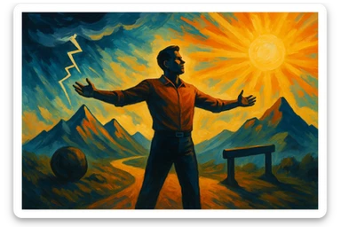 uomo che accoglie le sfide della vita e le supera senza paura sticker