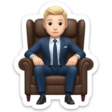 businessman sitting in an armchair, confident relaxed pose, formal suit and tie, professional corporate vibe, 3D cartoon style, mobile game icon style, clean background, no text, no watermark
 sticker