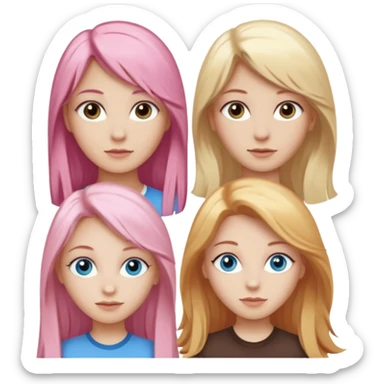 Girlfriend emoji - include 1 white girl with long light pink hair and blue eyes, 1 white girl with brown eyes and medium honey blonde hair, and 2 white girls with brown eyes and long dark brown hair, 1 white girl with blue eyes and light blonde hair,  sticker